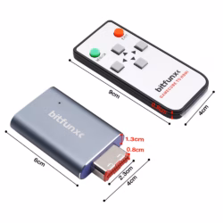 Abmessungen von Bitfunx GC2HD Adapter und IR-Fernbedienung