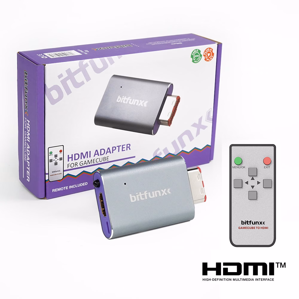 Bitfunx GC2HD HDMI Adapter mit Fernbedienung vor der Produktverpackung