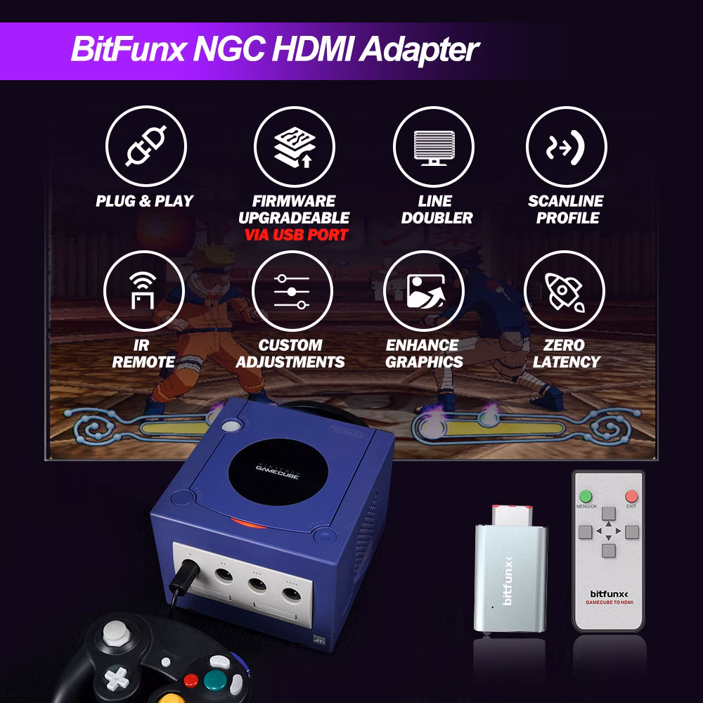 Funktionen des Bitfunx GameCube HDMI Adapters mit Line-Doubling und Scanlines